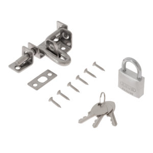 ストロングラッチ　軸芯強力９φ　ネジ穴隠れ防犯性UP　錆びにくいタイタニュウム製南京錠セット