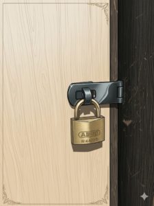 隙間に丁番埋め込み　ストロング掛金　ステンレス　75ｍｍ　ダイヤル南京錠　ネジ穴隠れる防犯性　地下街　改修工事　出入口　運用が簡単　取付綺麗